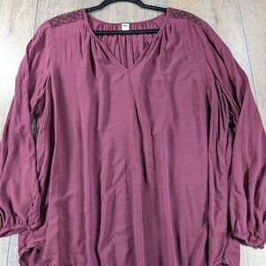 2/$30 Old Navy Top Womens XXL Purple Peasant Long Sleeve Crochet Shoulder BOHO